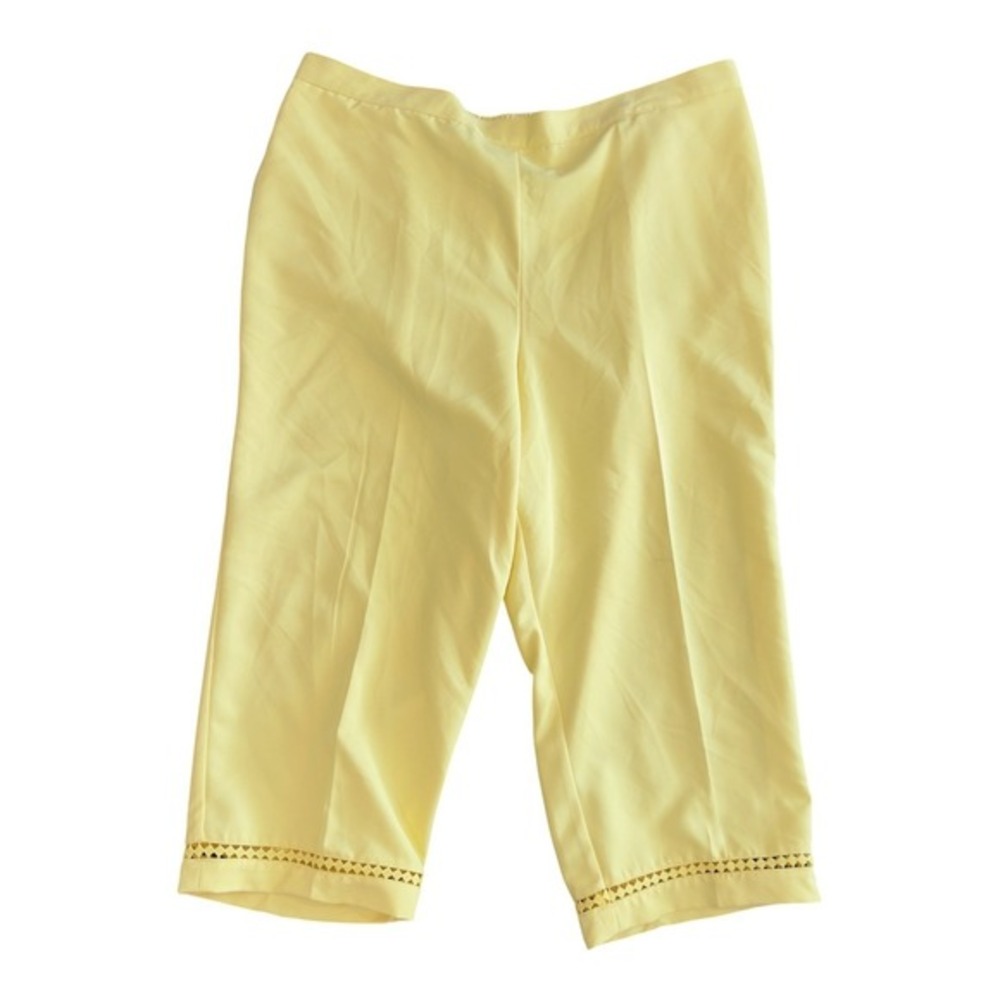 Alfred Dunner Charleston 2024 Yellow Capri Pants Lattice Hem Size 18 52405 UU